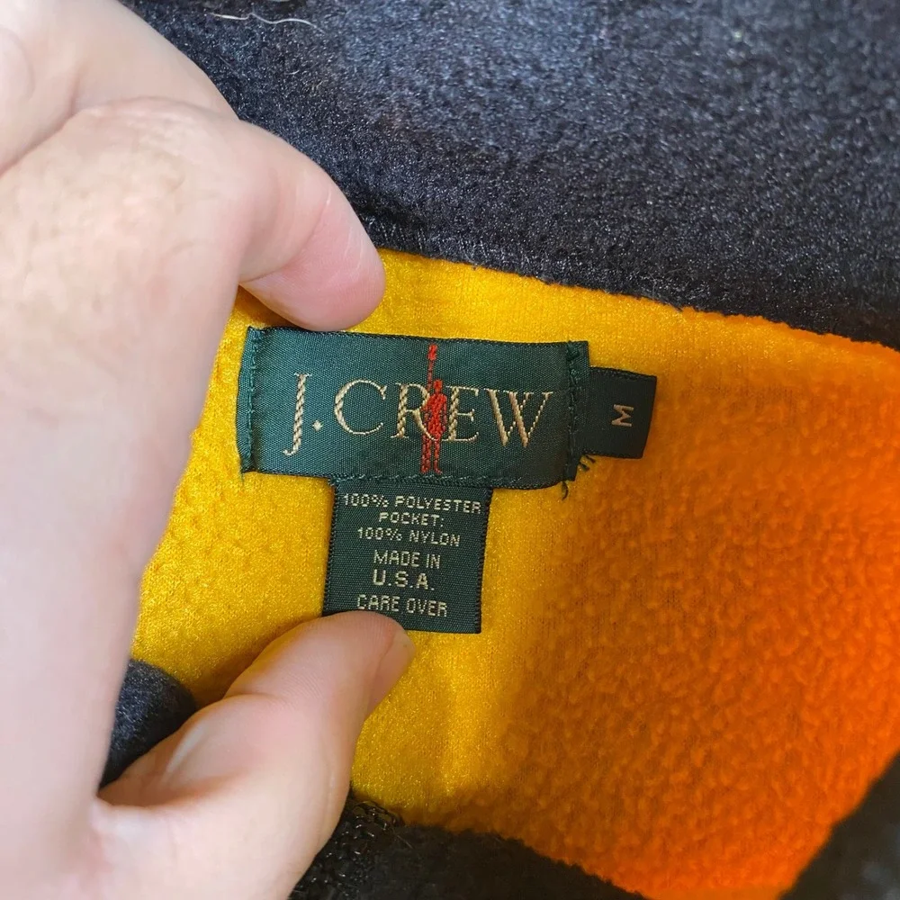 J. Crew Vintage Fleece Pullover Mens Medium Yellow 1/4 Zip Made in USA Mock Neck